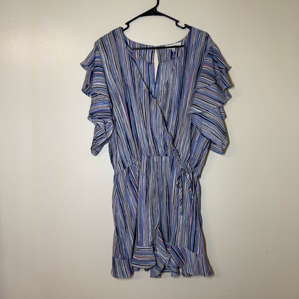 Umgee Plus Women’s Multicolor Striped Ruffle Sleeve Wrap Romper